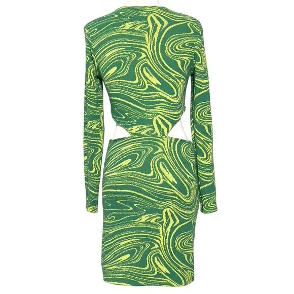 Zara Green Cut Out Jacquard Mini Dress SZ L - Picture 7 of 10
